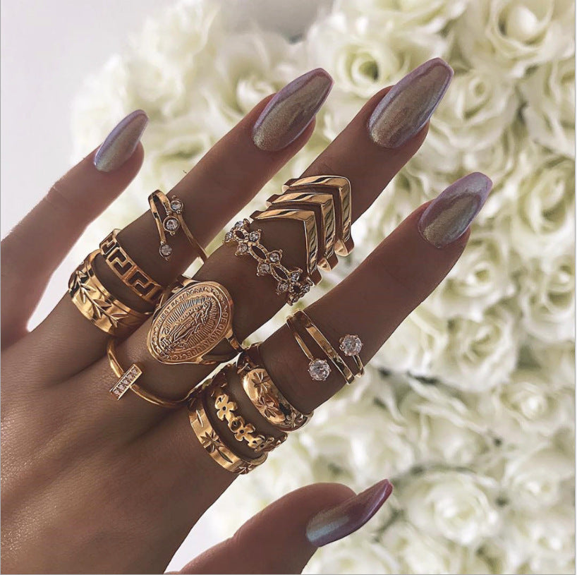 Creative English Virgin Mary Diamond Ring Set (13 Pieces)