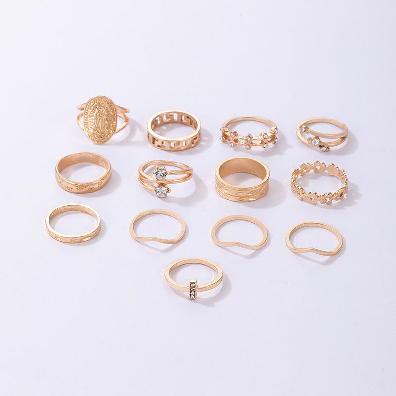 Creative English Virgin Mary Diamond Ring Set (13 Pieces)
