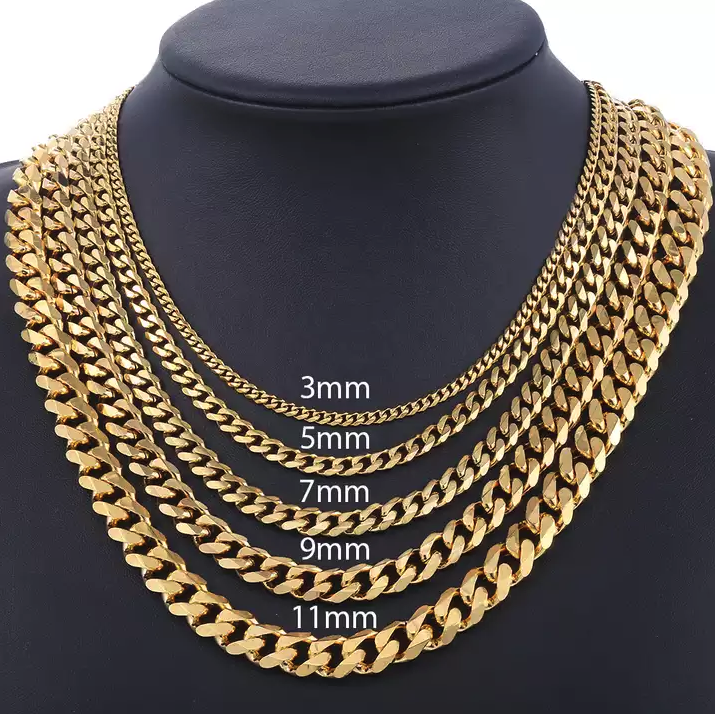 Stainless Steel Gold Silver Chain Cuban Curb Womens Mens Necklace 3/5/7/9/11mm
