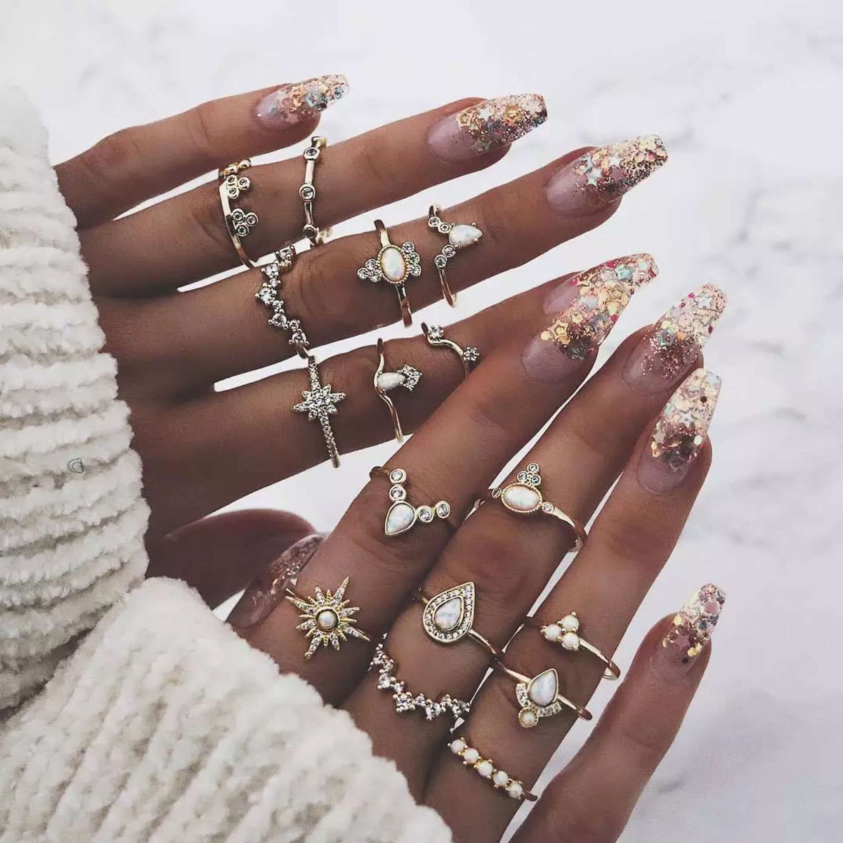 Creative English Virgin Mary Diamond Ring Set (13 Pieces)