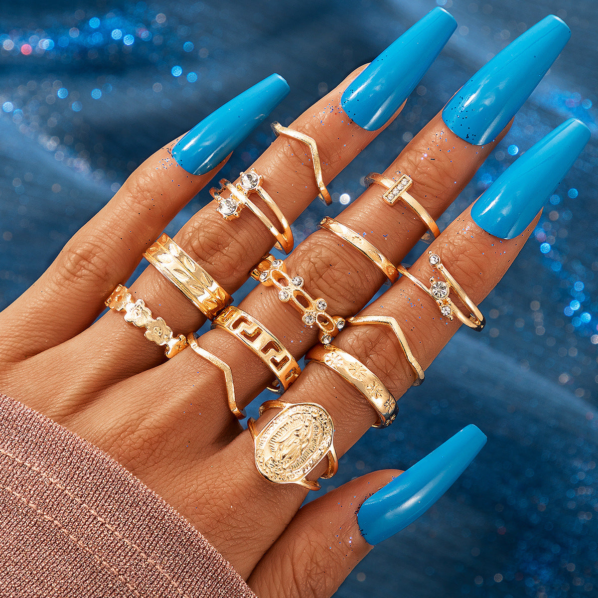 Creative English Virgin Mary Diamond Ring Set (13 Pieces)