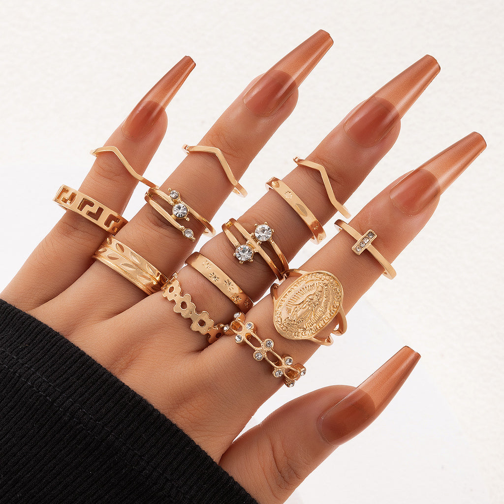Creative English Virgin Mary Diamond Ring Set (13 Pieces)