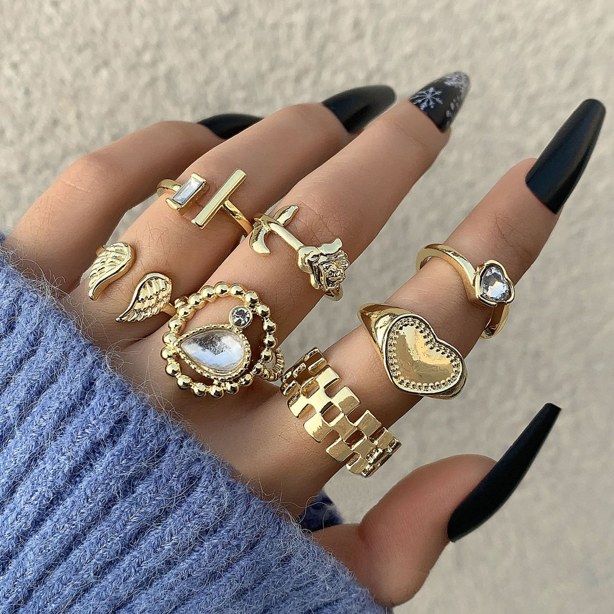 Creative English Virgin Mary Diamond Ring Set (13 Pieces)